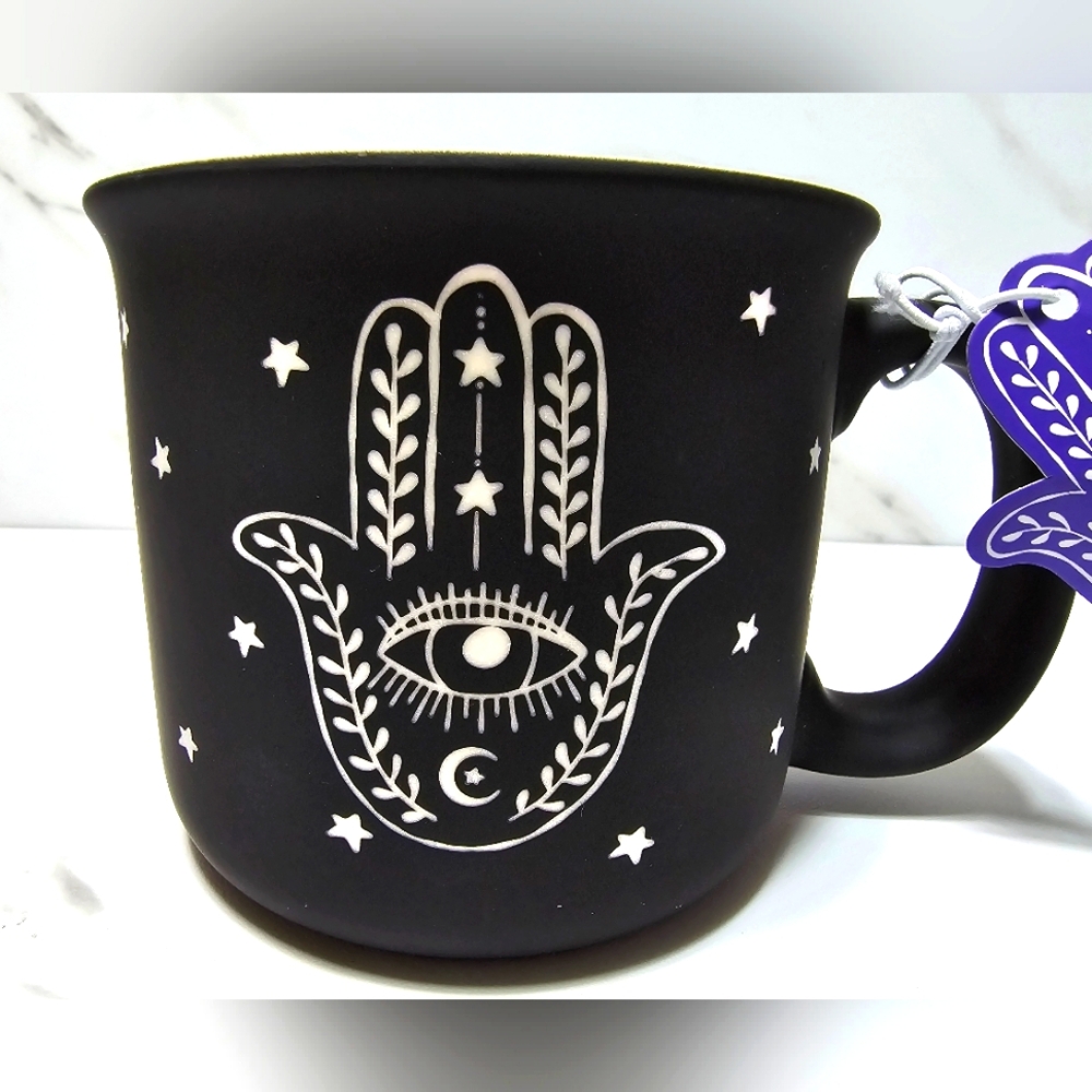 Eccolo Black Hamsa evil eye mug with stars